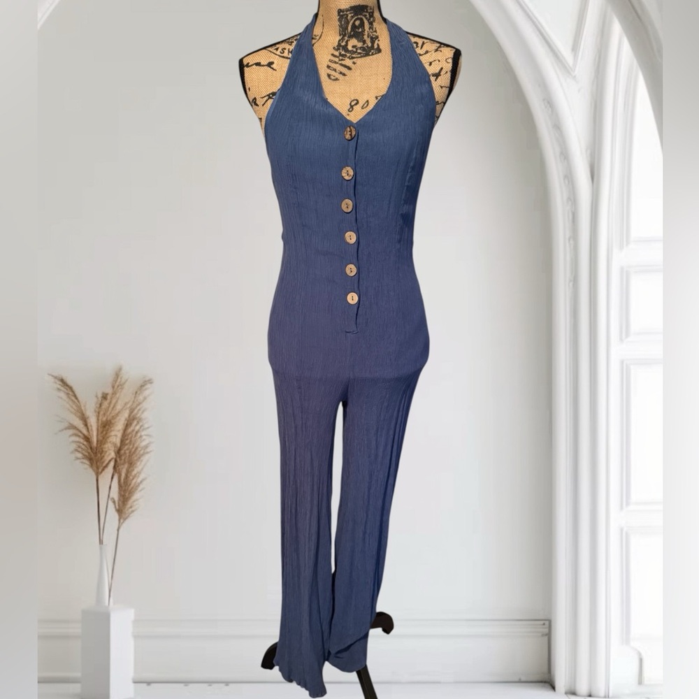 Blue Halter Jumpsuit